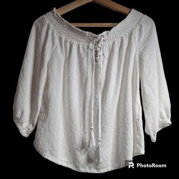 Lascana for Venus 3/4 Sleeve Crop Top with Lace-Up Ties Size Medium - Picture 2 of 6